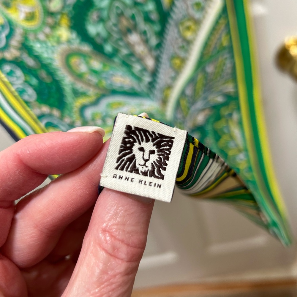 Anne Klein Green and Yellow Paisley Scarf 100% Silk - Picture 4 of 8